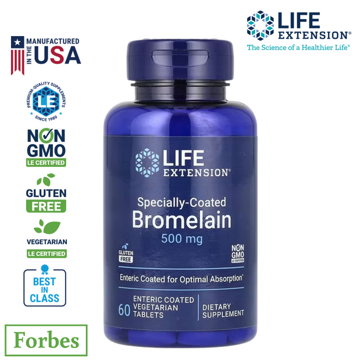 Life Extension Specially Coated Bromelain 500 mg 60 Veg Tablets Supports Joint & Digestive Health