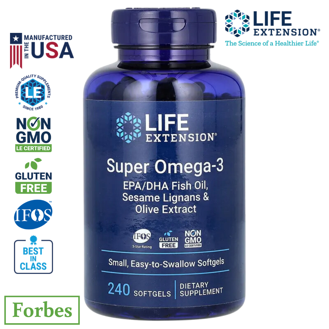 Life Extension Super Omega-3 EPA / DHA Fish Oil Sesame Lignans & Olive Extract – 60 & 240 Softgels