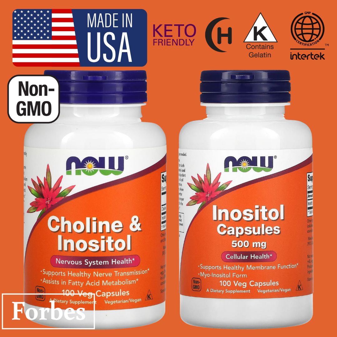 NOW FOODS Inositol 500mg and Choline & Inositol 100 Veg Capsules for Brain and Nerve Health