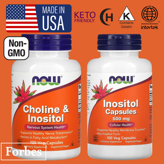 NOW FOODS Inositol 500mg and Choline & Inositol 100 Veg Capsules for Brain and Nerve Health