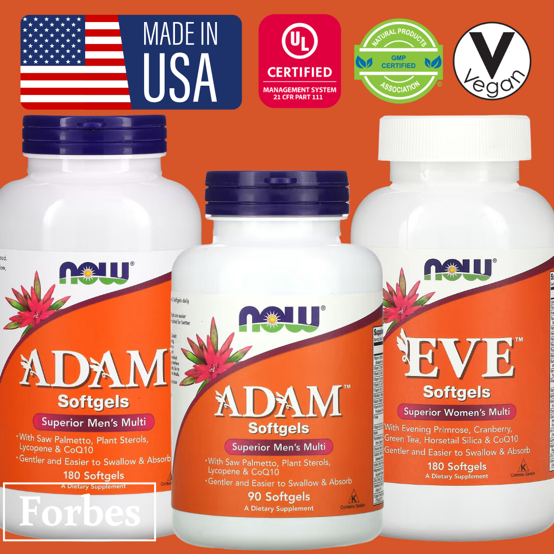 NOW Foods ADAM™ Superior Men's Multi 90 / 180 Softgels EVE Superior Women's Multi 180 Softgels