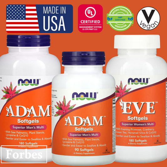 NOW Foods ADAM™ Superior Men's Multi 90 / 180 Softgels EVE Superior Women's Multi 180 Softgels