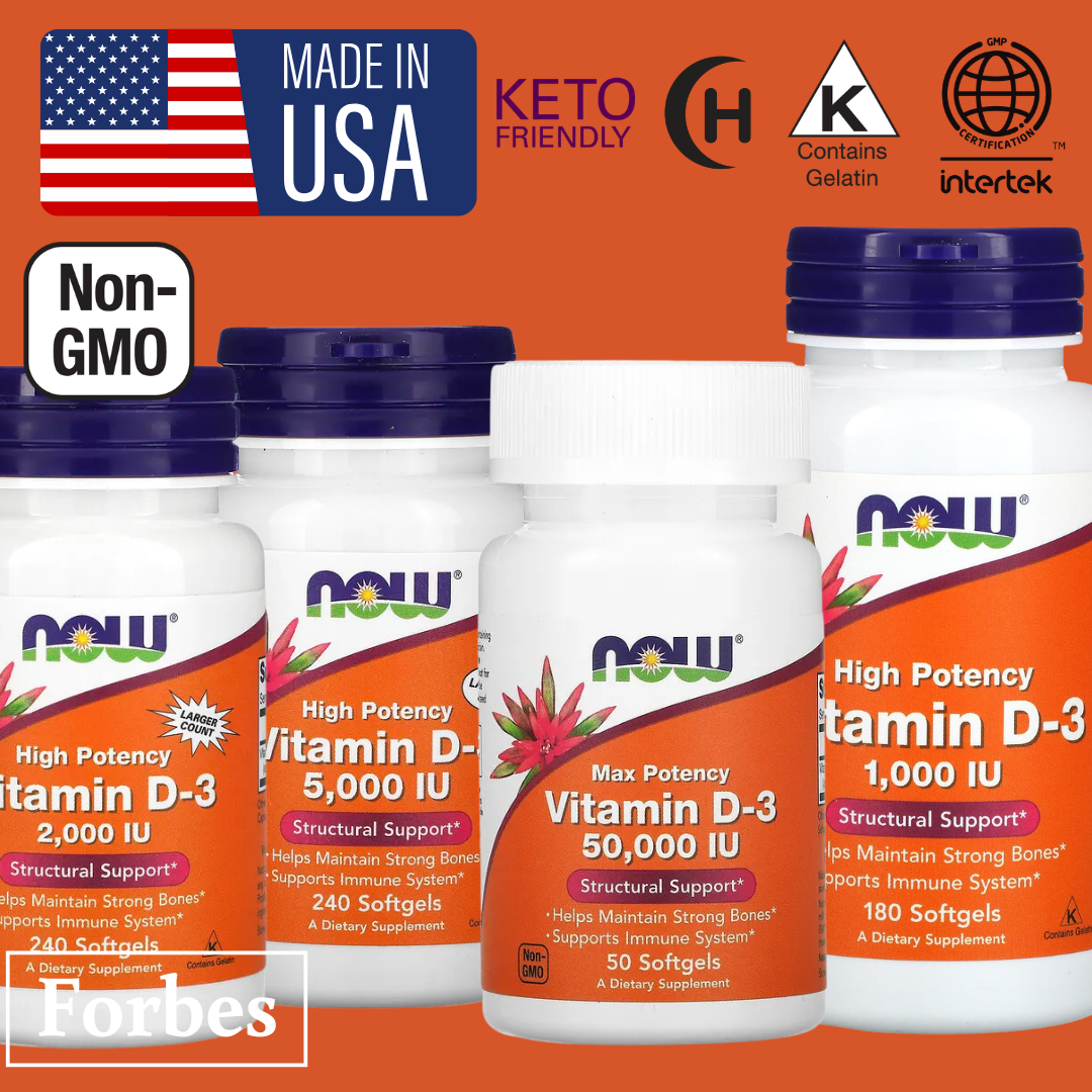 NOW Foods Vitamin D-3 400 1000 2000 5000 10000 50000 IU – Bone & Immune Support Softgels 30s to 240s