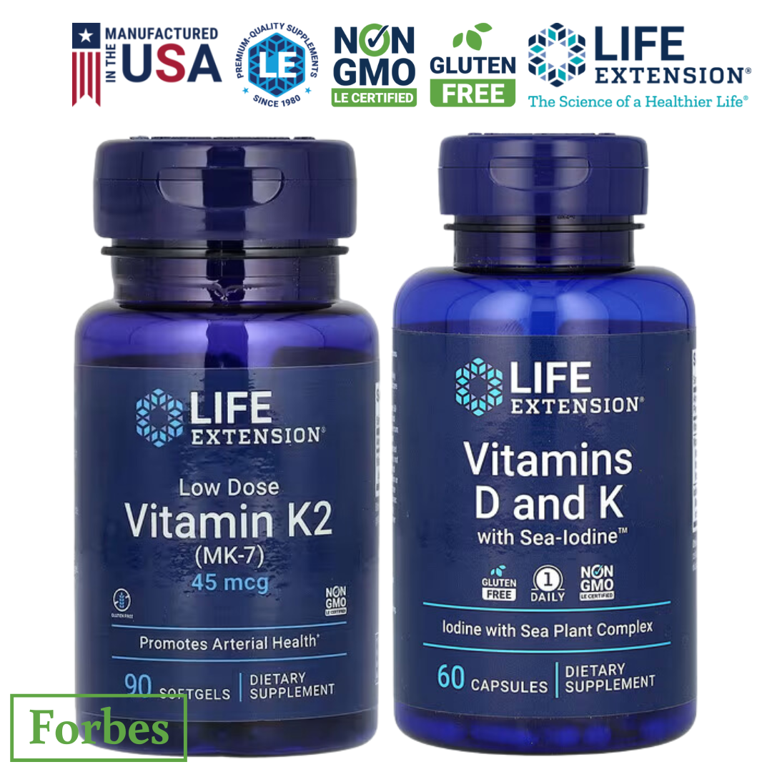 Life Extension Vitamins D & K with Sea - Iodine 60 Caps / Low Dose Vitamin K2 MK - 7 45mcg 90 Sgels