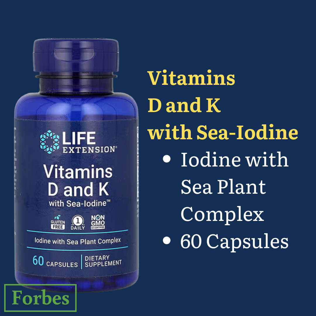 Life Extension Vitamins D & K with Sea - Iodine 60 Caps / Low Dose Vitamin K2 MK - 7 45mcg 90 Sgels