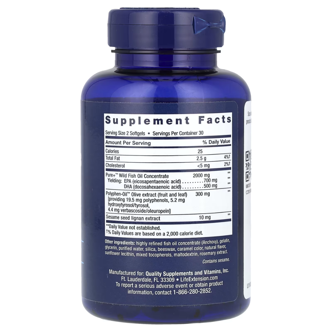 Life Extension Super Omega-3 EPA / DHA Fish Oil Sesame Lignans & Olive Extract – 60 & 240 Softgels