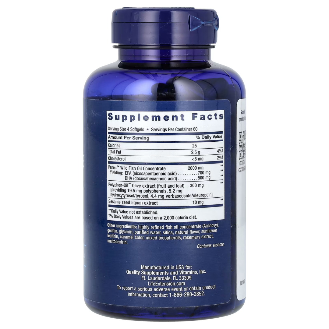 Life Extension Super Omega-3 EPA / DHA Fish Oil Sesame Lignans & Olive Extract – 60 & 240 Softgels