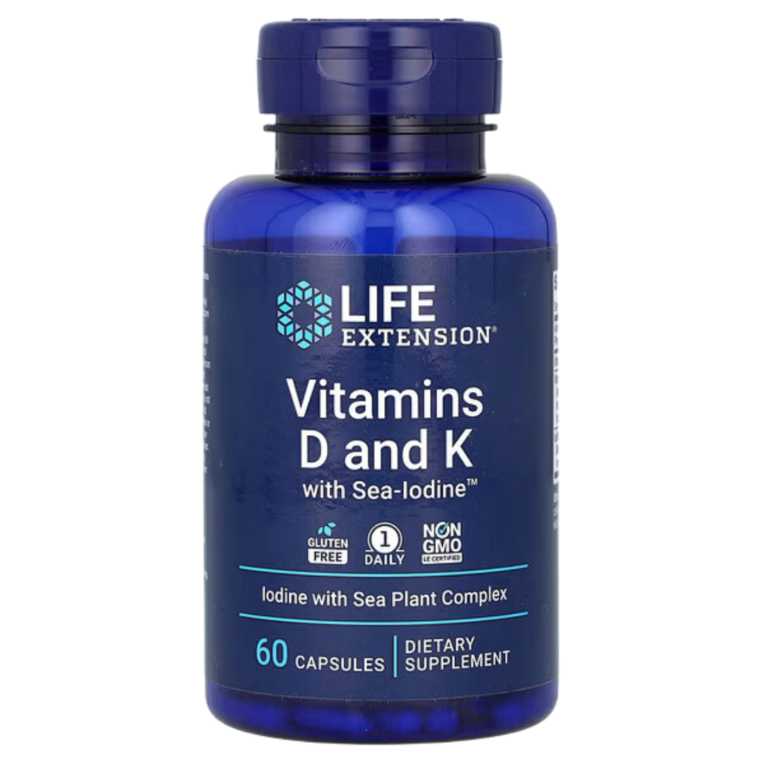 Life Extension Vitamins D & K with Sea - Iodine 60 Caps / Low Dose Vitamin K2 MK - 7 45mcg 90 Sgels