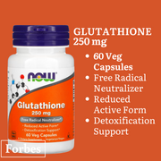 NOW FOODS Glutathione 250mg & 500mg | 30 60 120 Veg Capsules | Antioxidant Support