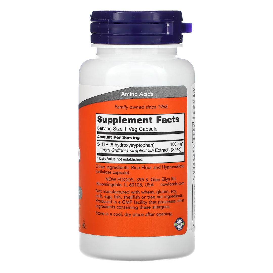 NOW Foods 5-HTP 100 mg Veg Capsules 60 & 120 Count – Natural Serotonin & Mood Support Supplement