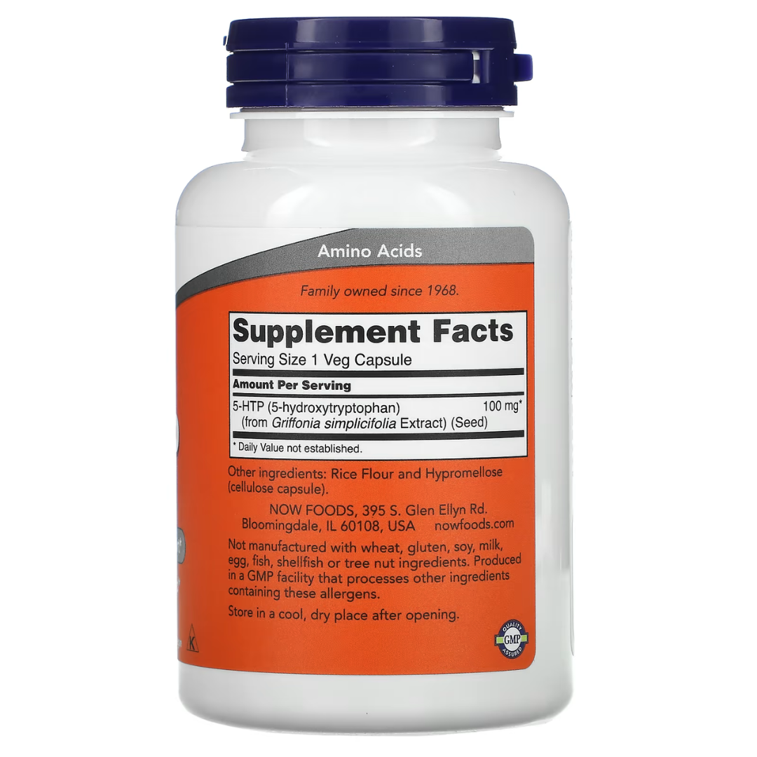 NOW Foods 5-HTP 100 mg Veg Capsules 60 & 120 Count – Natural Serotonin & Mood Support Supplement