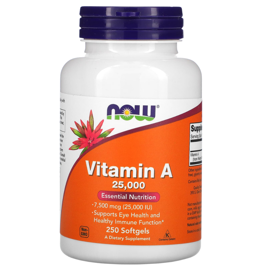 NOW FOODS Vitamin A 25000 & 10000 IU – Eye & Immune Support 250 & 100 Softgels