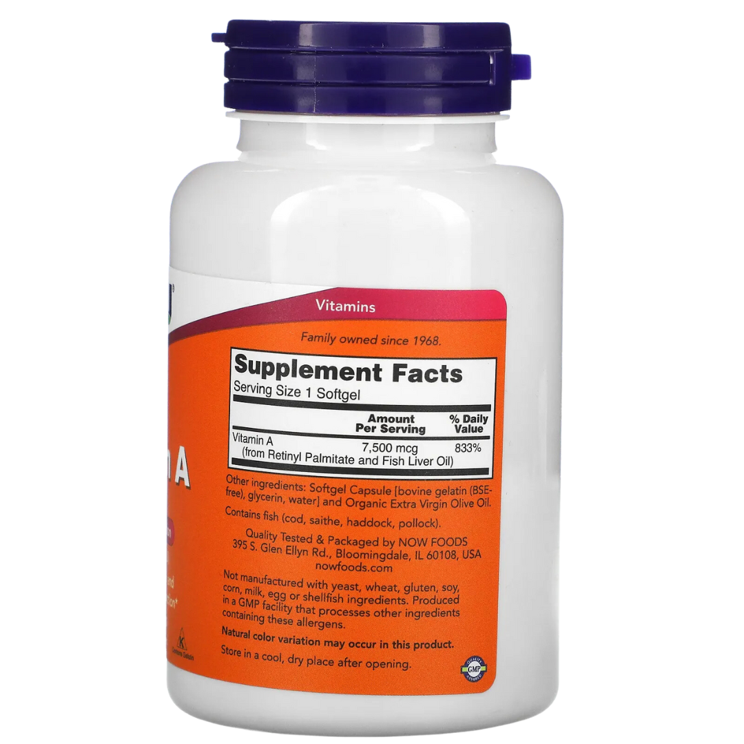 NOW FOODS Vitamin A 25000 & 10000 IU – Eye & Immune Support 250 & 100 Softgels