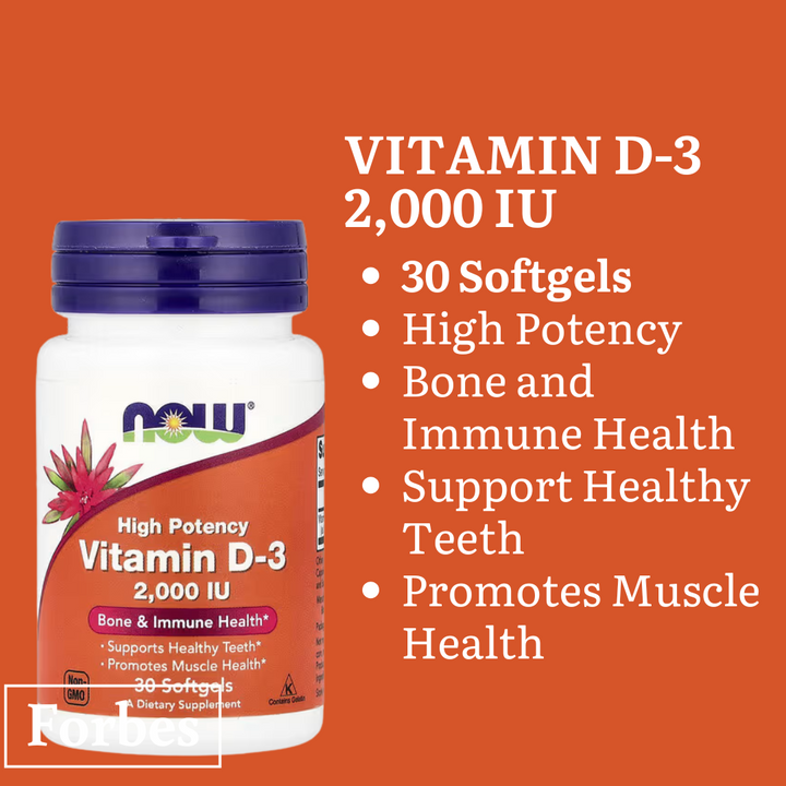 NOW Foods Vitamin D-3 400 1000 2000 5000 10000 50000 IU – Bone & Immune Support Softgels 30s to 240s D3