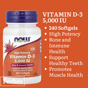 NOW Foods Vitamin D-3 400 1000 2000 5000 10000 50000 IU – Bone & Immune Support Softgels 30s to 240s D3