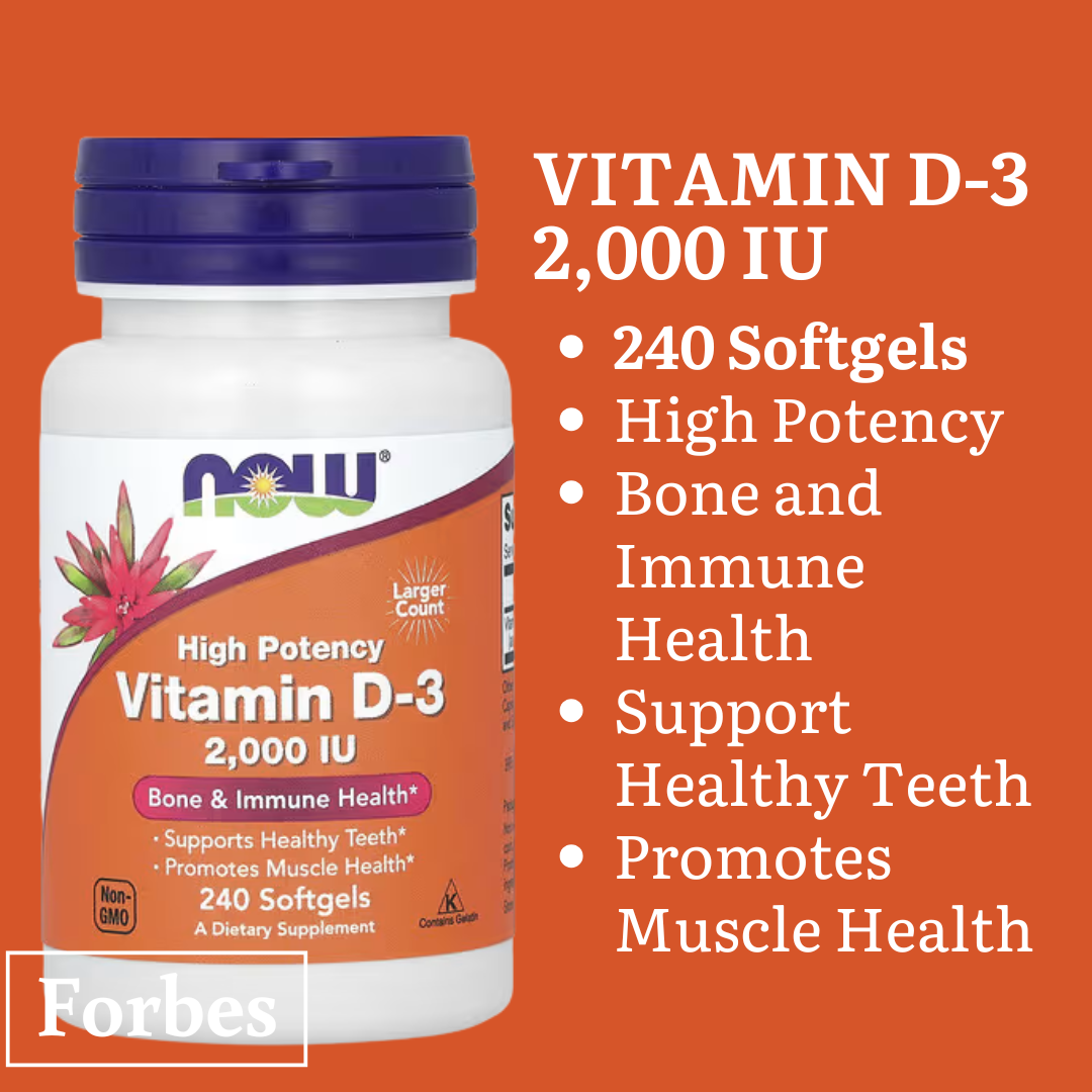 NOW Foods Vitamin D-3 400 1000 2000 5000 10000 50000 IU – Bone & Immune Support Softgels 30s to 240s D3