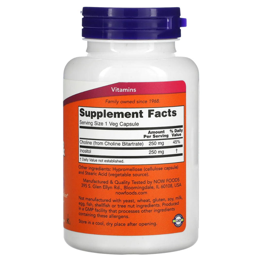 NOW FOODS Inositol 500mg and Choline & Inositol 100 Veg Capsules for Brain and Nerve Health