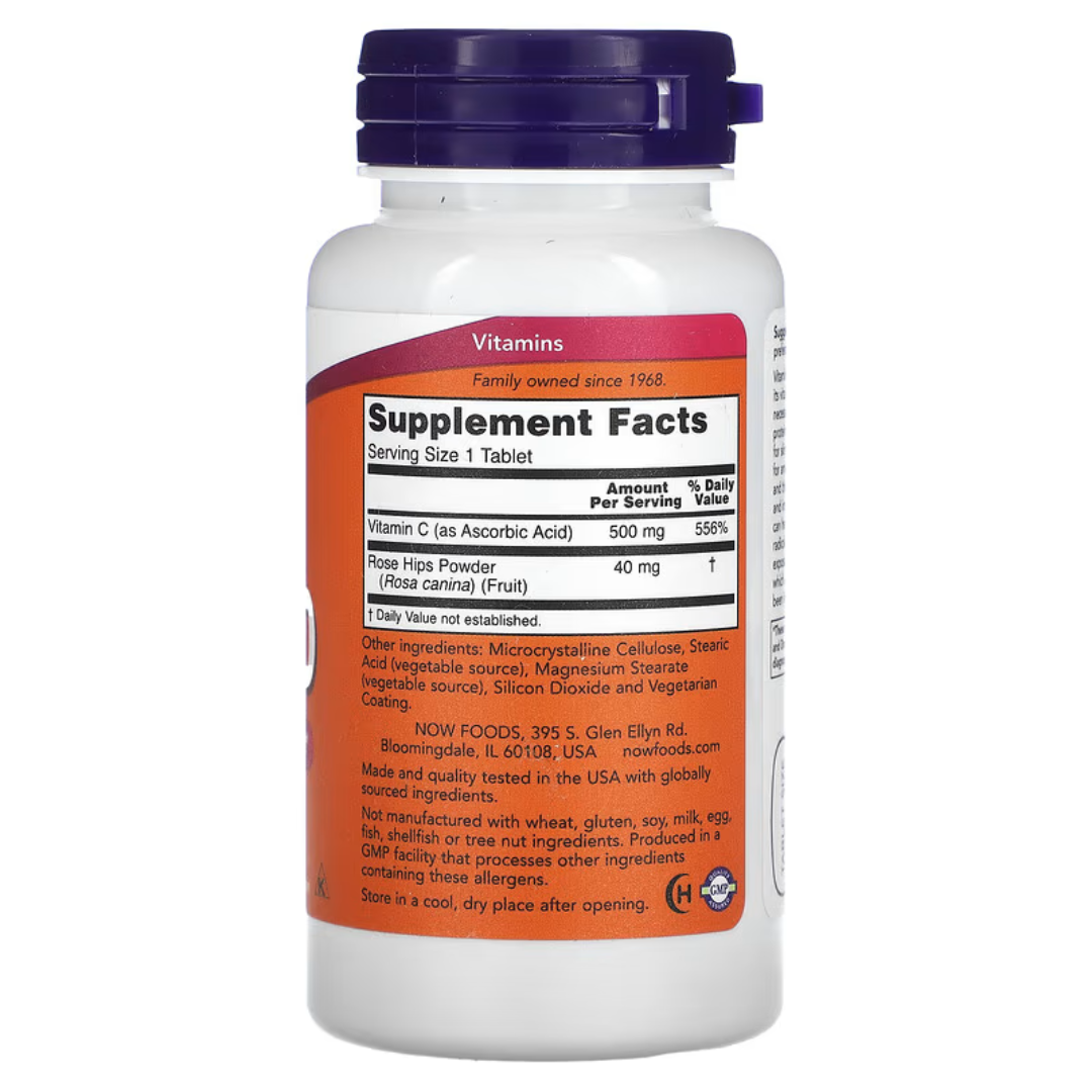 Now Foods C-1000 C-500 Calcium Ascorbate-C Ascorbic Acid Vitamin C Buffered Rose Hips 250 / 100 Tablets 250 Capsules