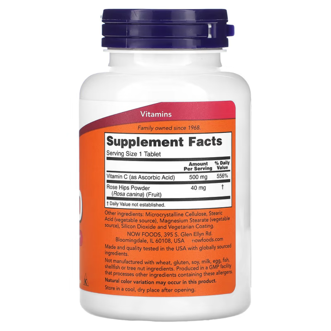 Now Foods C-1000 C-500 Calcium Ascorbate-C Ascorbic Acid Vitamin C Buffered Rose Hips 250 / 100 Tablets 250 Capsules