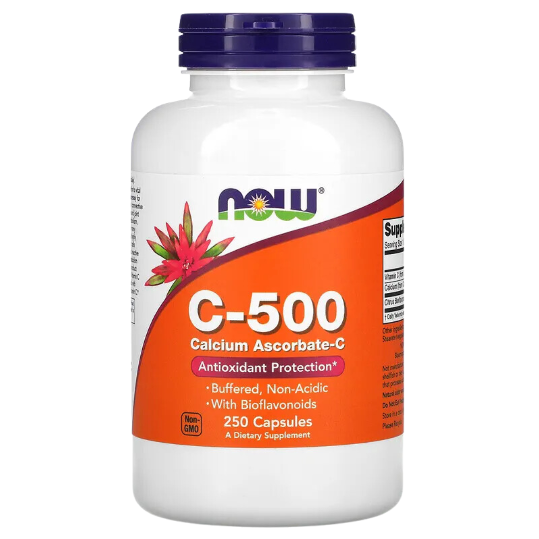 Now Foods C-1000 C-500 Calcium Ascorbate-C Ascorbic Acid Vitamin C Buffered Rose Hips 250 / 100 Tablets 250 Capsules