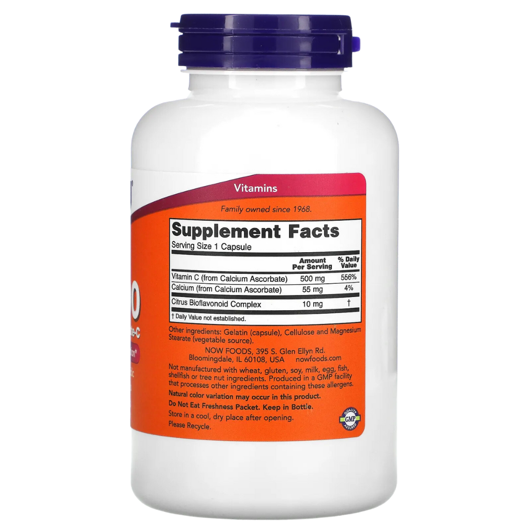Now Foods C-1000 C-500 Calcium Ascorbate-C Ascorbic Acid Vitamin C Buffered Rose Hips 250 / 100 Tablets 250 Capsules