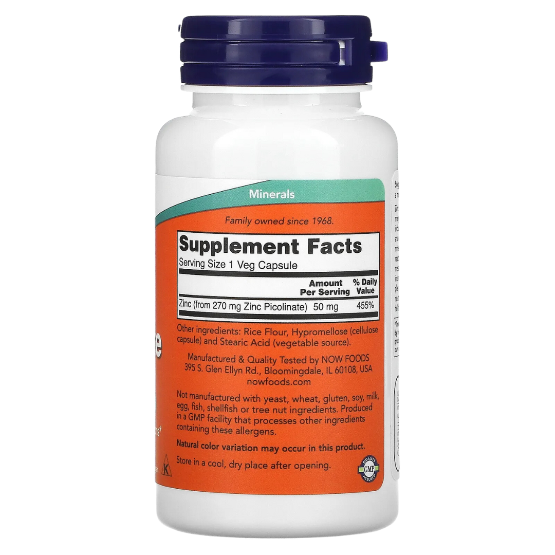 Now Foods Zinc Glycinate Zinc Picolinate 50 mg 250 Tablets / 120 Veg Capsules / Softgels
