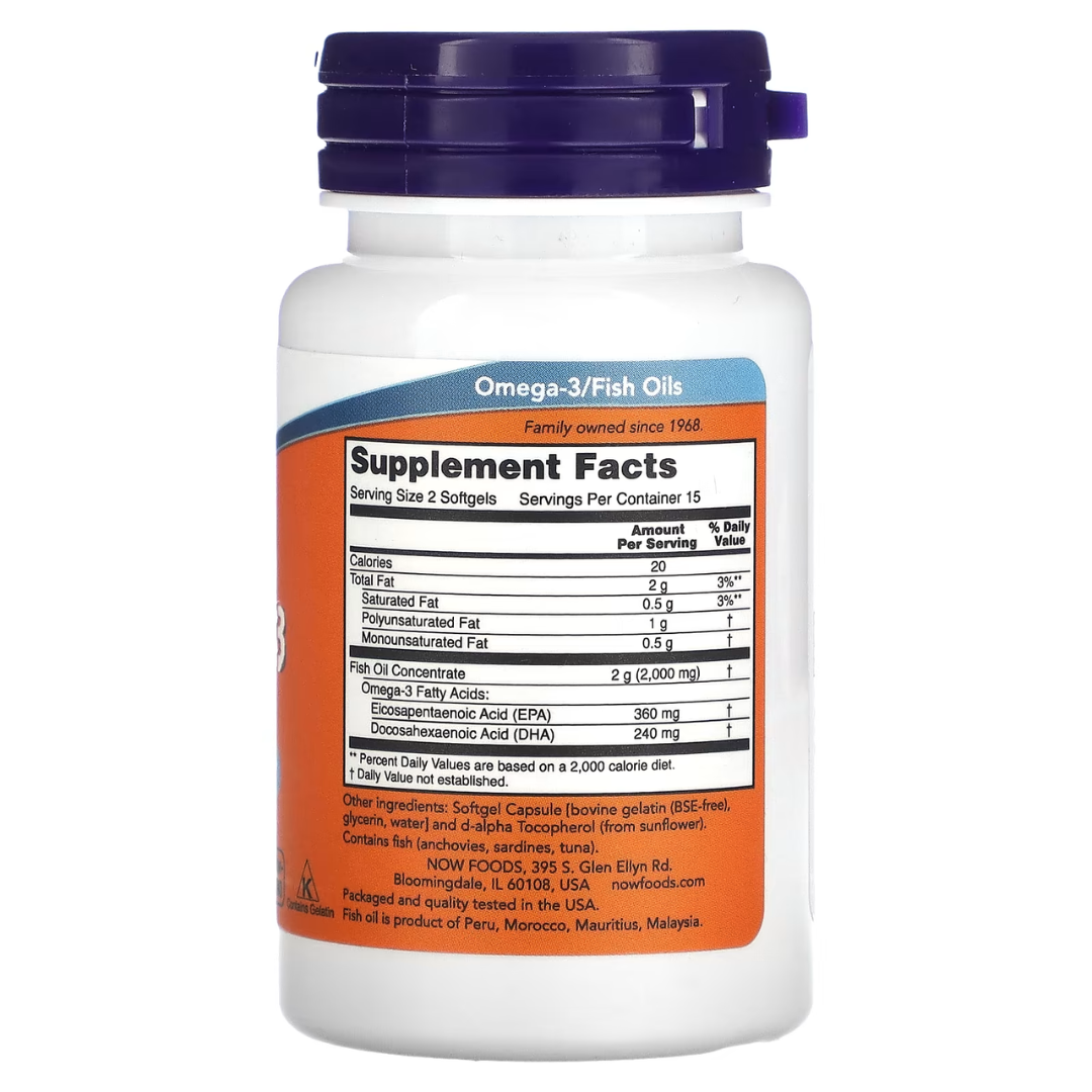 NOW Omega-3 Fish Oil 1000–2000mg | EPA / DHA | 30–500 sg - Heart & Brain Support - Enteric Coated
