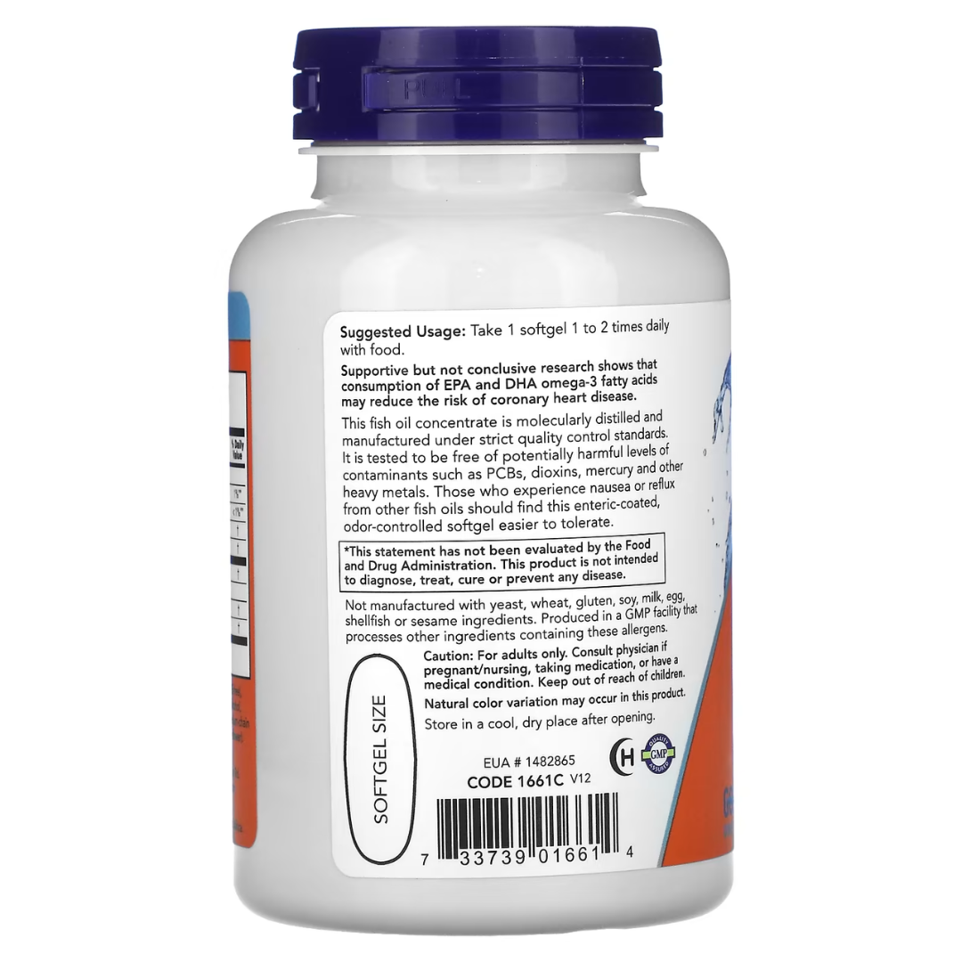 NOW Omega-3 Fish Oil 1000–2000mg | EPA / DHA | 30–500 sg - Heart & Brain Support - Enteric Coated