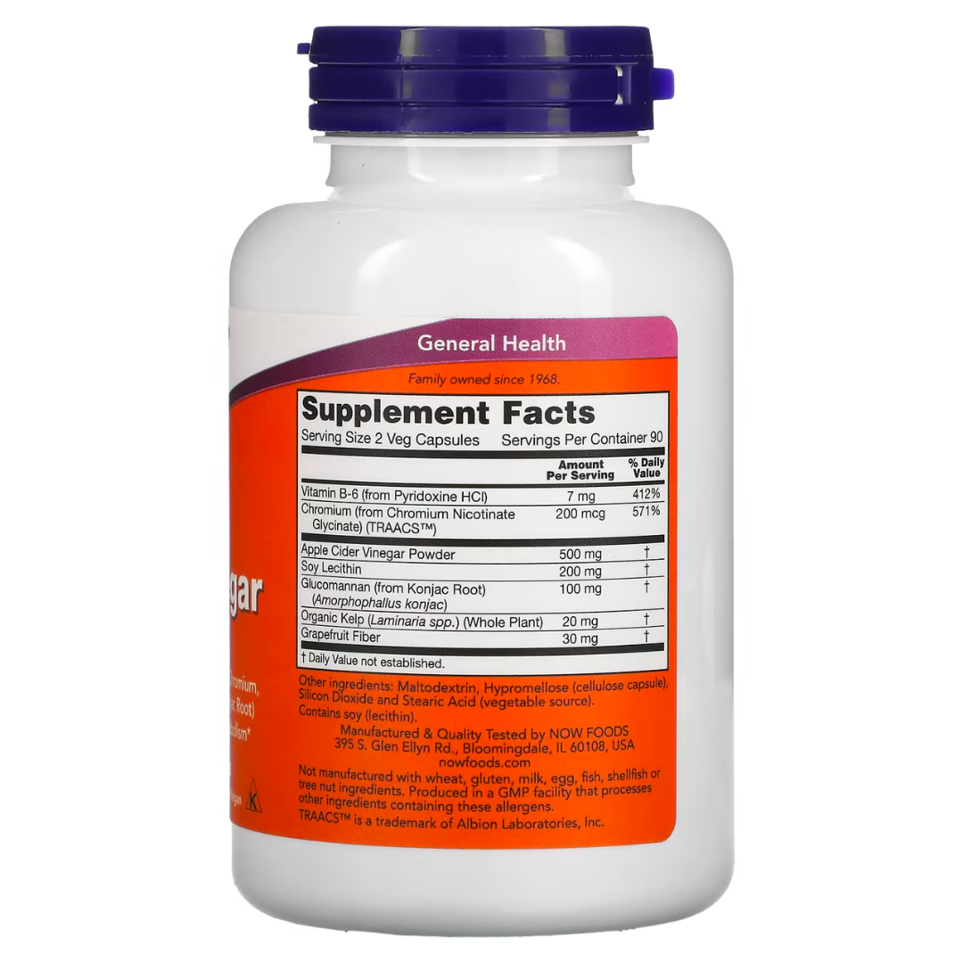 NOW Foods Apple Cider Vinegar / Cider Vinegar 450 mg 180 Veg Capsules