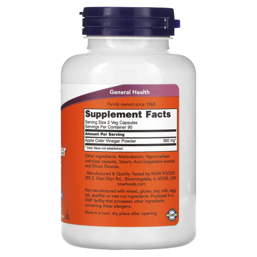 NOW Foods Apple Cider Vinegar / Cider Vinegar 450 mg 180 Veg Capsules