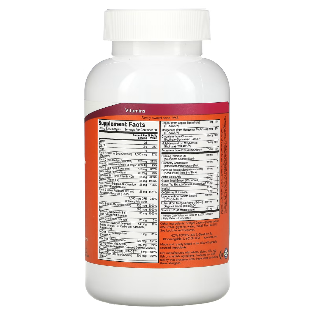 NOW Foods ADAM™ Superior Men's Multi 90 / 180 Softgels EVE Superior Women's Multi 180 Softgels