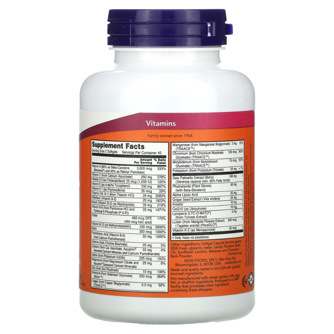 NOW Foods ADAM™ Superior Men's Multi 90 / 180 Softgels EVE Superior Women's Multi 180 Softgels