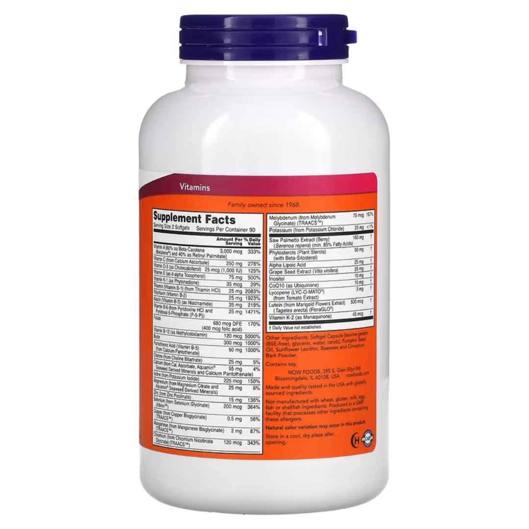 NOW Foods ADAM™ Superior Men's Multi 90 / 180 Softgels EVE Superior Women's Multi 180 Softgels