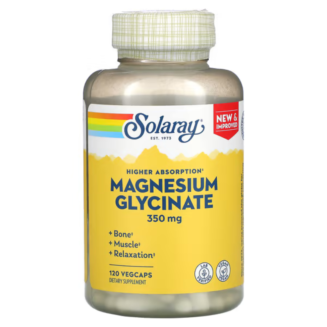 Solaray High Absorption Magnesium Glycinate 350 mg 120 & 240 VegCaps for Muscle Nerve Bone Support
