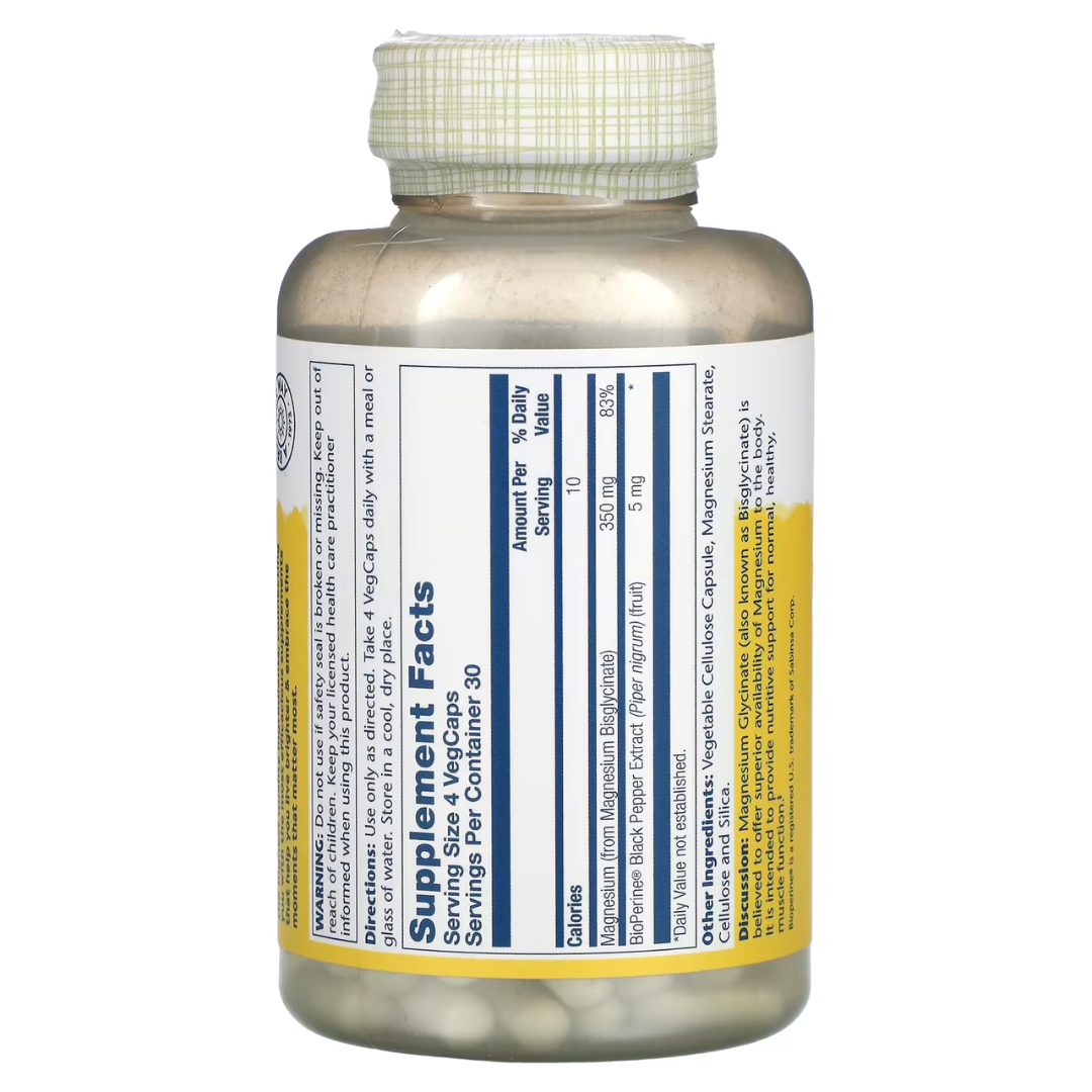 Solaray High Absorption Magnesium Glycinate 350 mg 120 & 240 VegCaps for Muscle Nerve Bone Support