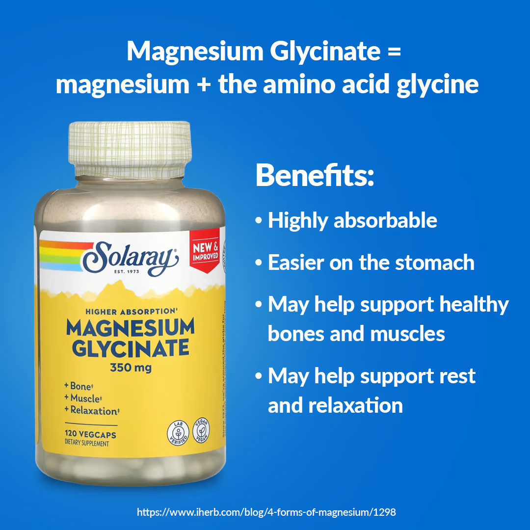 Solaray High Absorption Magnesium Glycinate 350 mg 120 & 240 VegCaps for Muscle Nerve Bone Support