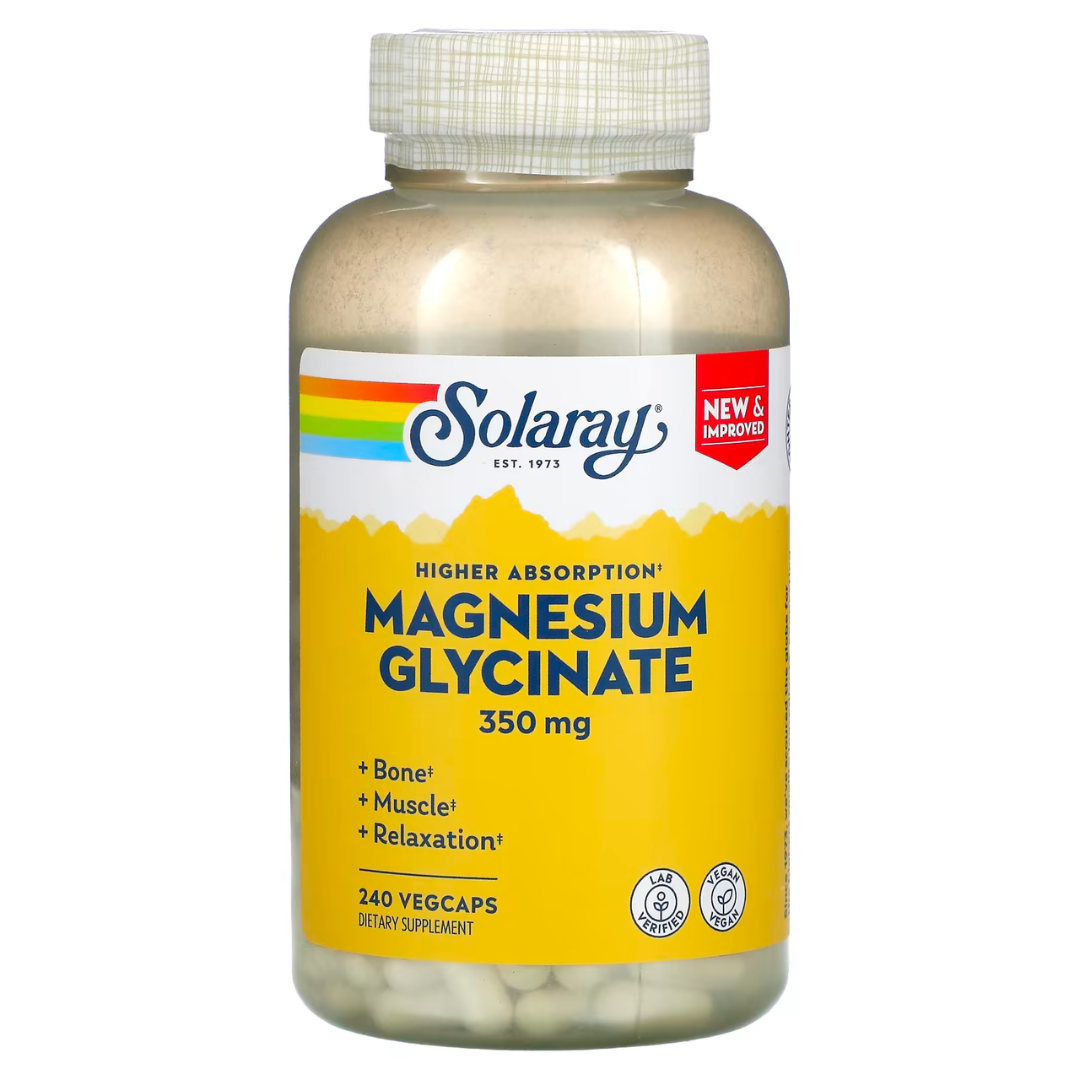 Solaray High Absorption Magnesium Glycinate 350 mg 120 & 240 VegCaps for Muscle Nerve Bone Support