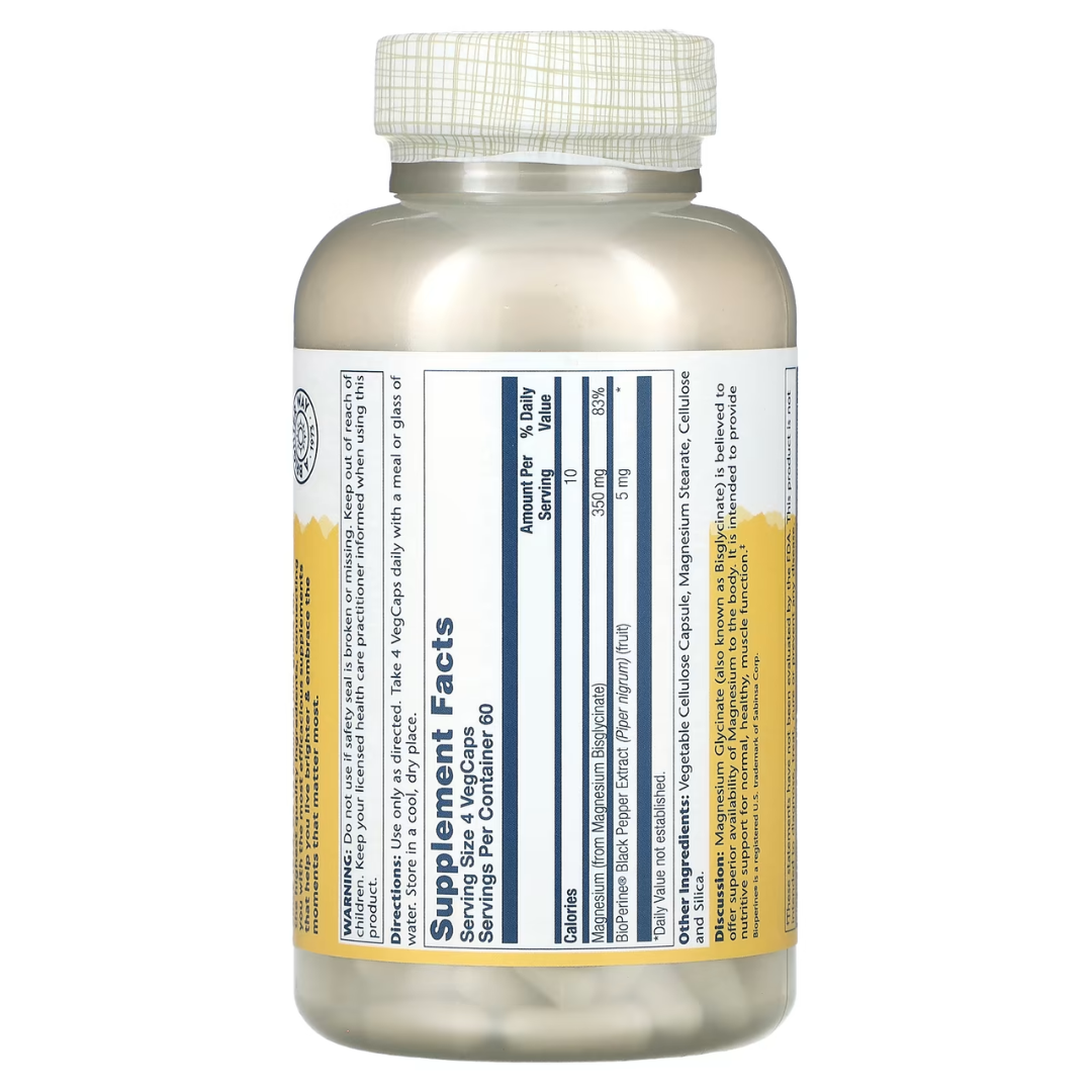 Solaray High Absorption Magnesium Glycinate 350 mg 120 & 240 VegCaps for Muscle Nerve Bone Support