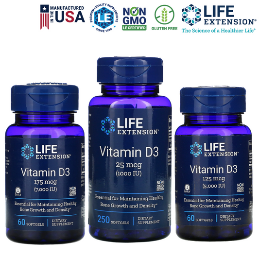 Life Extension Vitamin D3 USA Variant 1000 2000 5000 7000 IU Softgels Liquid Supplement