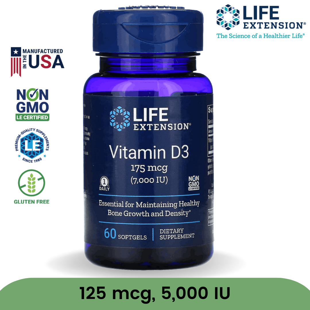Life Extension Vitamin D3 USA Variant 1000 2000 5000 7000 IU Softgels Liquid Supplement