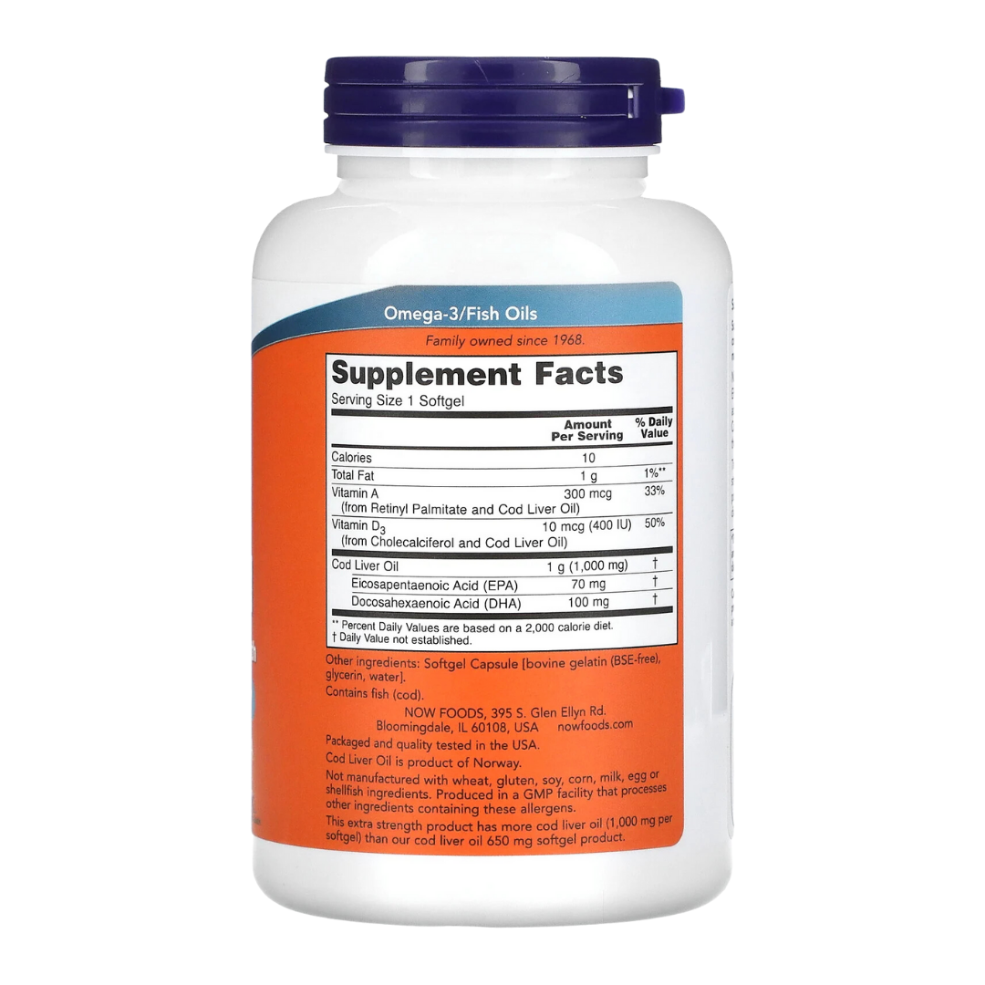 NOW Foods Cod Liver Oil 1,000 mg 90 / 180 Soft gels