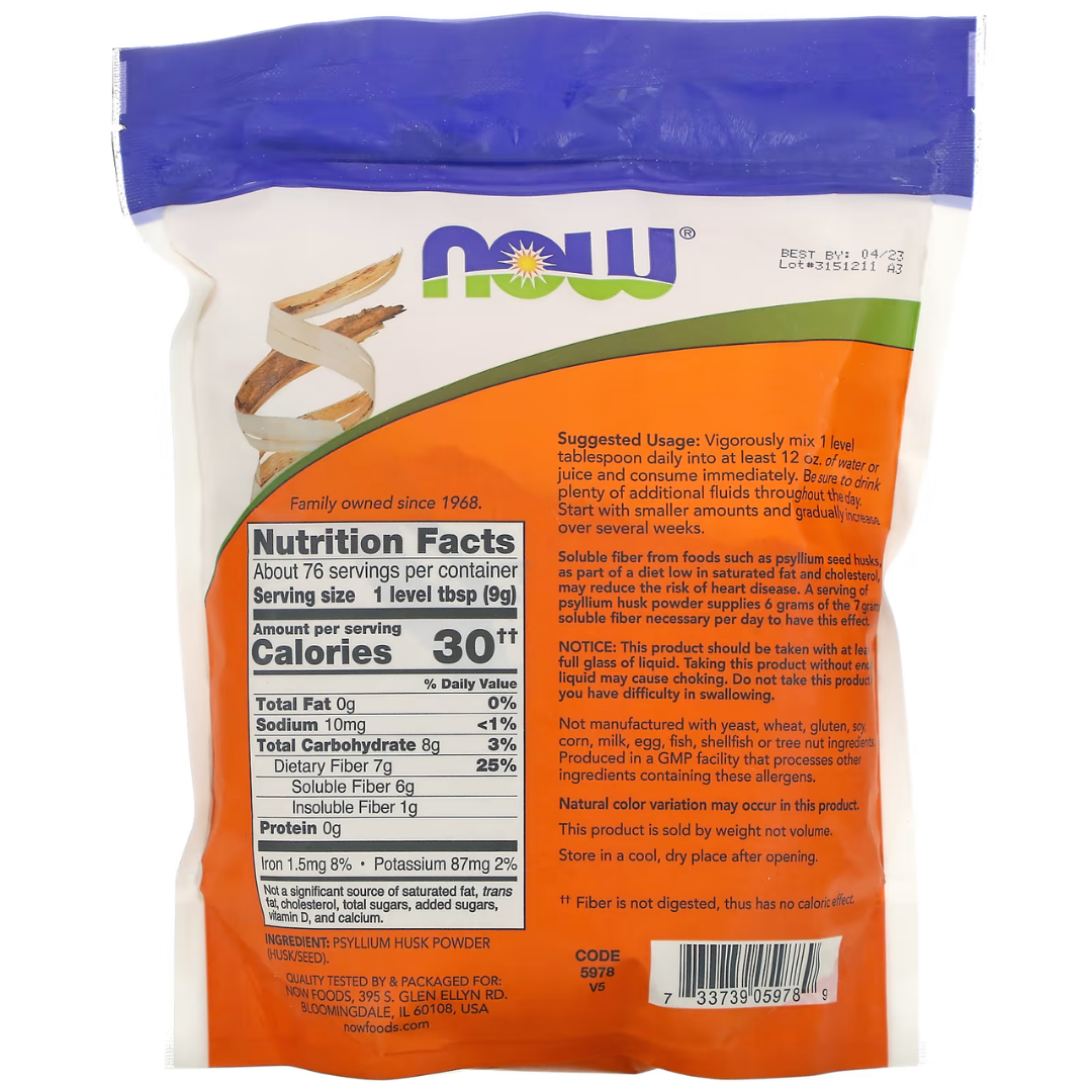 NOW Foods Psyllium Husk Powder – 1.5 lbs (680 g) | Natural Fiber Supplement for Digestive Health