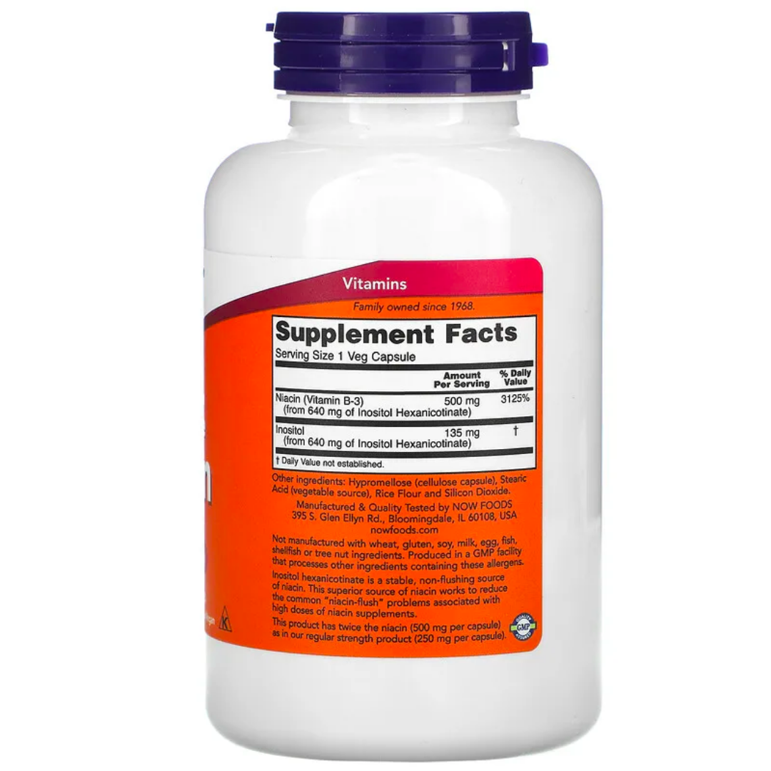 NOW Foods Niacin / Flush-Free / Double Strength 250 500 mg Veg Capsules Vitamin B-3 / B3