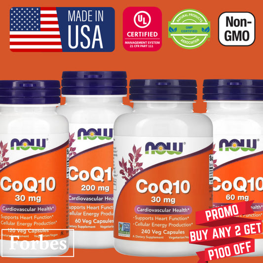 NOW Foods CoQ10 30/50/60/100/150/200 mg 30/60/100/120/180/240 Veg Capsules